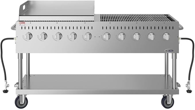 Pemberly Row 72" Outdoor Propane Gas Grill with 10 Burners and 36" Griddle – Commercial Stainless Steel BBQ Grill