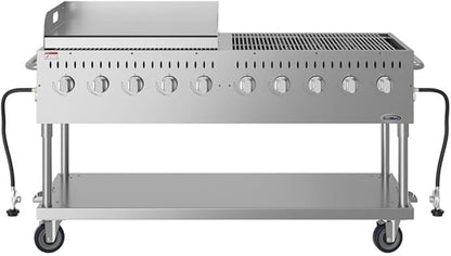 Pemberly Row 72" Outdoor Propane Gas Grill with 10 Burners and 36" Griddle – Commercial Stainless Steel BBQ Grill