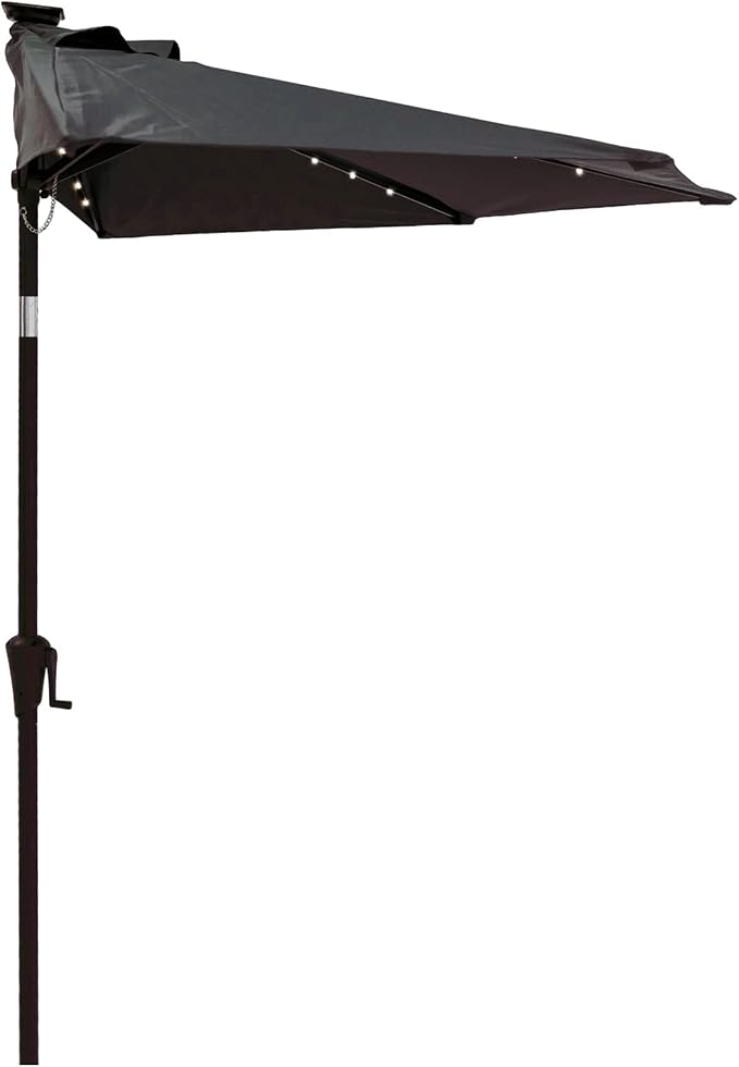 C-Hopetree 9 ft Half Round Outdoor Patio Market Wall Umbrella with Solar LED Lights and Tilt