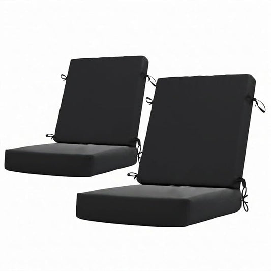California Umbrella Outdoor Dining Chair, Set of 2 Patio Seat Cushions, 20 x 40 Inch, Premium Outdoor Memory Foam, Fade Resistant, Sunbrella Fabric, Fabric Ties, Black