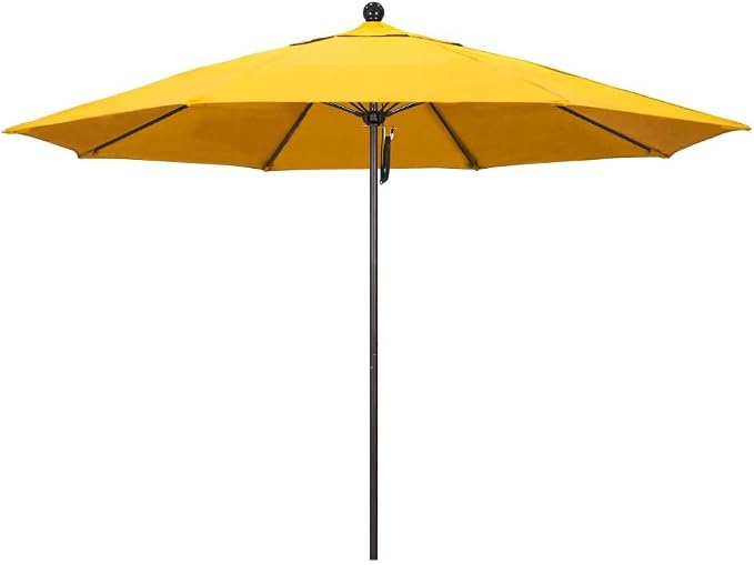 California Umbrella 11' Rd. Venture Series Contract Grade Patio Umbrella, Pulley Open, Bronze Finish, Sunbrella Sunflower Yellow