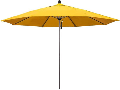 California Umbrella 11' Rd. Venture Series Contract Grade Patio Umbrella, Pulley Open, Bronze Finish, Sunbrella Sunflower Yellow