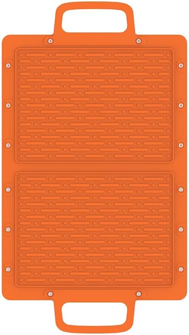 Large Silicone Grill Mat, Heat Resistant Non-Slip BBQ Mat, Foldable Grill Side Shelf Pad with Snap Buttons, Food-Grade, Convertible Storage Bag for BBQ Utensils & Accessories, Orange
