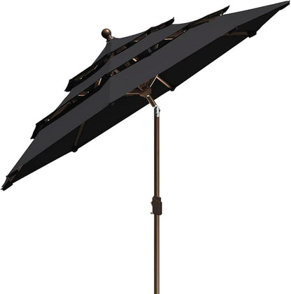 EliteShade USA 10-Year-Non-Fading 9ft 3-Tier Market Patio Umbrella, Commercial Grade Outdoor Table Umbrella with Crank Open, Windproof & UPF 50+ UV Protection, Heavy Duty Ventilation for Garden, Deck, Pool, Backyard, Beach & Bistro, Black
