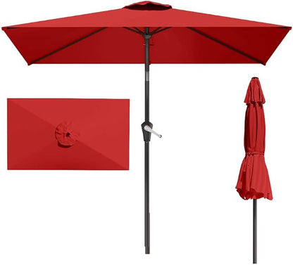 6.5' x 10' Rectangular Patio Umbrella Large Outdoor Market Umbrella w/UV Protection, Push Button Tilt and Crank Lift, Rectangle Table Umbrella for Garden, Deck, Pool, Patio, Red