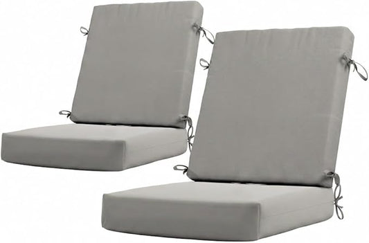 California Umbrella Outdoor Dining Chair, Set of 2 Patio Seat Cushions, 20 x 40 Inch, Premium Outdoor Memory Foam, Fade Resistant, Sunbrella Fabric, Fabric Ties, Granite