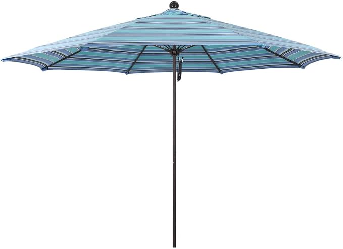 California Umbrella 11' Rd. Venture Series Contract Grade Patio Umbrella, Pulley Open, Bronze Finish, Sunbrella Dolce Oasis