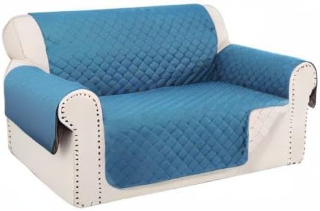 Reversible 45" Small Loveseat Sofa Covers, Blue/Beige | Loveseat Covers for Dogs Water Repellent, Friendly Furniture Protector with Elastic Straps for Living Room