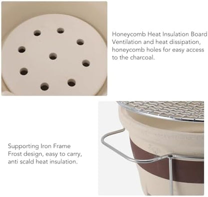 Traditional Chinese Clay Charcoal Stove for Tea Making & Grilling, Indoor Outdoor Camping Picnic BBQ, Portable Ceramic Stove with Grill Net & Stand (9.45 Inch)