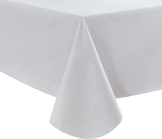 LIBERECOO Vinyl Tablecloth with Flannel Backing, Solid White, Waterproof, Stain-Resistant, Easy-Clean Table Cover for Dining, Kitchen, and Outdoor Use, 60" x 84" Rectangle