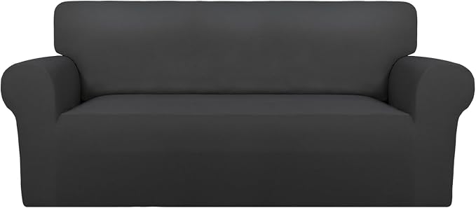 PureFit Super Stretch Sofa Slipcover – Spandex Non Slip Soft Couch Sofa Cover, Washable Furniture Protector with Non Skid Foam and Elastic Bottom for Kids, Pets (Oversized Loveseat, Dark Gray)
