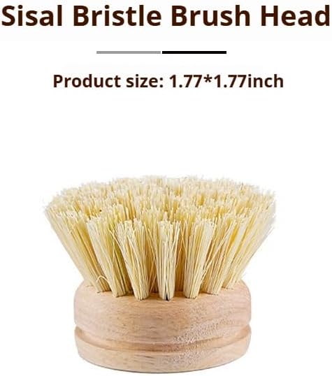 Bamboo Dish Brush - Kitchen Scrub Brushes with 3 Replacement Heads | Natural Bristle | Sisal | Horse Hair - Pot Brush with Wooden Handle for Cleaning Grills, Pans, Stoves