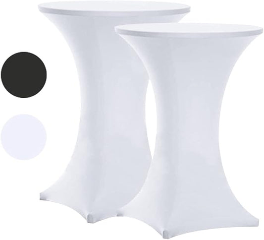 Tina 2 Pack 24x43 Inch Highboy Spandex Cocktail Table Covers White, Cocktail table spandex covers, Fitted Stretch Cocktail Table Tablecloth for Round Tables (2PC 24X43 White)