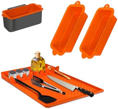 Koolstuffs 1 Pack Silicone Side Shelf Griddle Tools Spatula Mat+2 Pack Silicone Grease Cup Liners for Blackstone 36 28 22 17 Inch Griddle