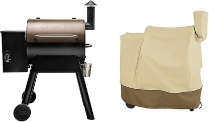 Traeger Grills Pro Series 22 Electric Wood Pellet Grill and Smoker, Bronze, Extra large & Classic Accessories Veranda Water-Resistant 41 Inch Traeger Pellet BBQ Grill with Exhaust Arm Cover