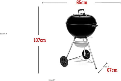 Weber Original Kettle E-5710 Charcoal Barbecue/Porcelain-Enamelled Lid & Bowl, 57 cm Cooking Surface, One-Touch Cleaning System, Lid Thermometer, Tripod Stand and Wheels, Black