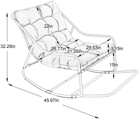 Outdoor Rocking Chairs, Metal Frame Outdoor Rocker with Footrest, Comfy Oversized Patio Chair with Thick Cushion, Reading Glider Lounge Chair for Living Room, Bedroom, Garden, Relax, White