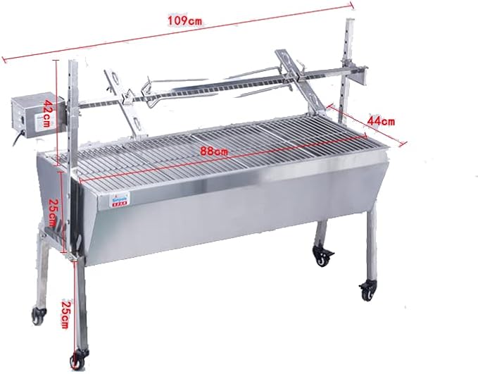 35 Inch BBQ Rotisserie Grill Roaster Stainless Steel Barbecue Charcoal Grill with Back Cover Automatic Rotary Pig Lamb Spit Kit 15W 110V