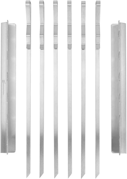 Restaurantware Met Lux 16.9 Inch Barbecue Skewers With Racks 8 Piece Heavy-Duty Shish Kabob Skewer Set - Brings 6 Skewers Includes 2 Grill Racks Stainless Steel Grilling Skewer Set Reusable