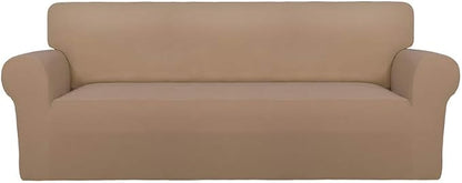 PureFit Stretch Oversized Couch Covers Fleece Sofa Slipcovers Camel | 1-Piece Sofa Cover Washable Soft Couch Protector, Couch Slipcover with Non Skid Foam and Elastic Bottom for Kids, Dogs
