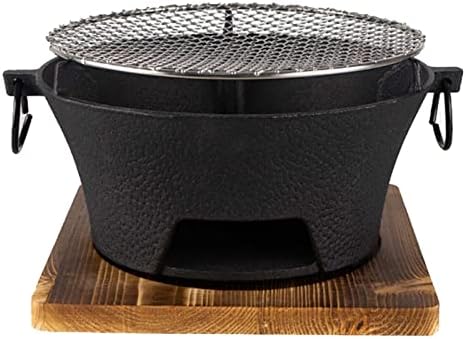 Charcoal Grill Round Firepit Bowl with Grill Grid Furnace Fireplace Wood Burning Camp Stove for BBQ Outside Cooking Hiking Picnic (S)