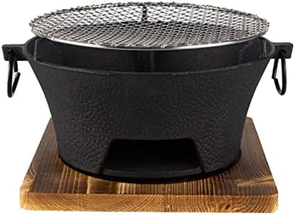Charcoal Grill Round Firepit Bowl with Grill Grid Furnace Fireplace Wood Burning Camp Stove for BBQ Outside Cooking Hiking Picnic (S)