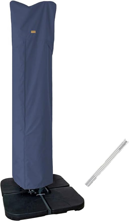 Patio Umbrella Cover for 9ft to 13ft Offset Umbrella, Water Resistant, Curved Cantilever and Straight Pole Parasol Outdoor Umbrellas Cover with Zipper and Rod Dark Blue