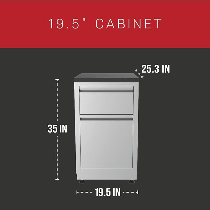 GRILLA Outdoor Kitchen Cabinet 19.5" with 2 Built-in Drawers, Stainless Steel, Modular, For Outdoor Grilling, Outdoor Kitchen, and Storage