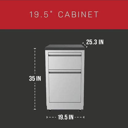 GRILLA Outdoor Kitchen Cabinet 19.5" with 2 Built-in Drawers, Stainless Steel, Modular, For Outdoor Grilling, Outdoor Kitchen, and Storage