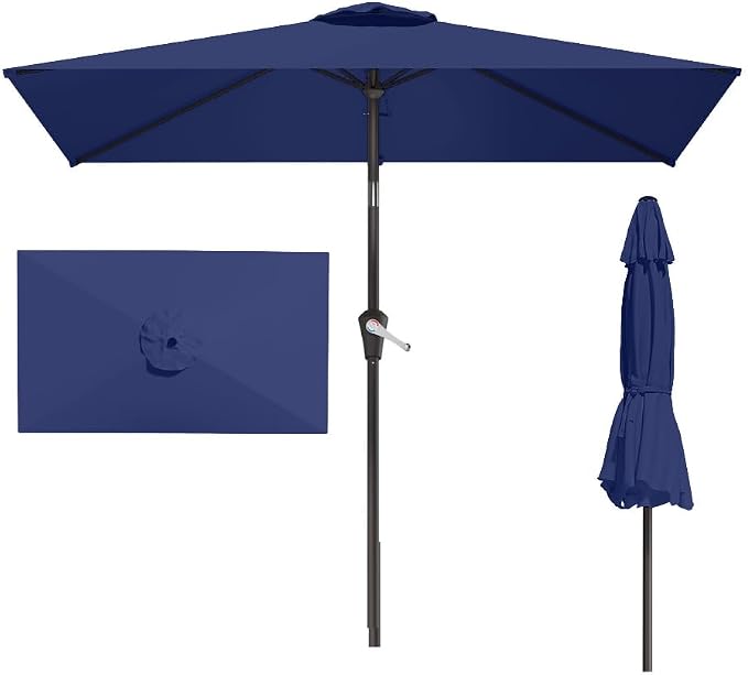 6.5' x 10' Rectangular Patio Umbrella Large Outdoor Market Umbrella w/UV Protection, Push Button Tilt and Crank Lift, Rectangle Table Umbrella for Garden, Deck, Pool, Patio, Navy Blue