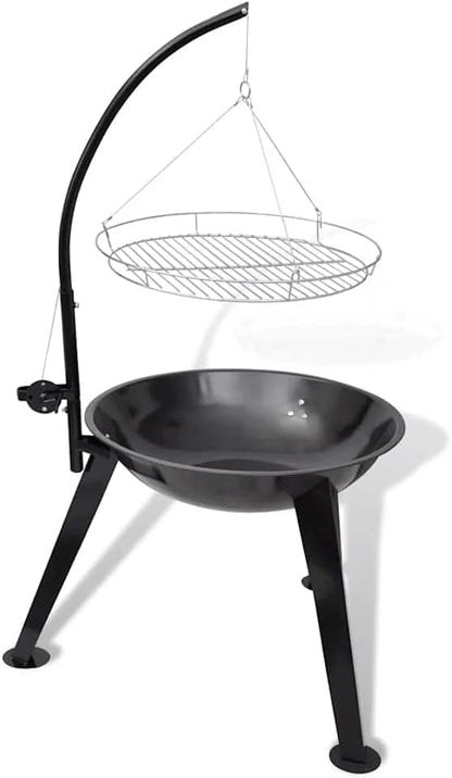 Classical Charcoal Barbecue Stand with Hanging Grill Plate for Grilling Baking Smoking Outdoor Cooking, 22.8" Diameter Large Space, Height Adjustable, Sturdy Steel