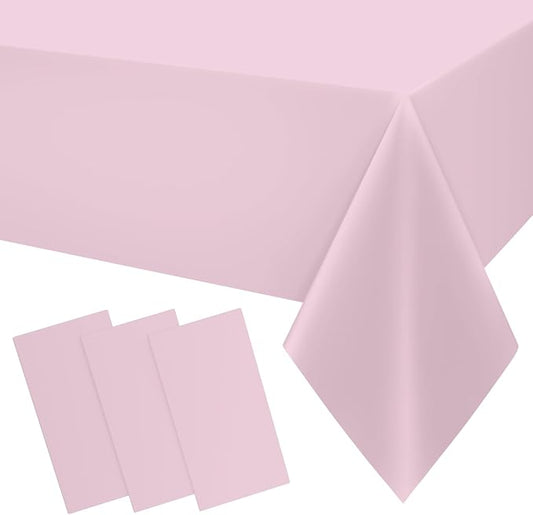 Smiry Disposable Table Cloth 3 Pack, 54 x 108 Inch Waterproof Plastic Tablecloth, Decorative Rectangle Table Covers for Party, Birthday, Picnic, Pink