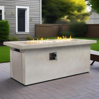 60" Propane Fire Pit Table, 60,000 BTU Concrete Rectangular Outdoor Fire Pit with Electronic Ignition, Dual Storage, Natural Gas Convertible, Weather-Resistant for Outdoor Patio, Backyard, Garden