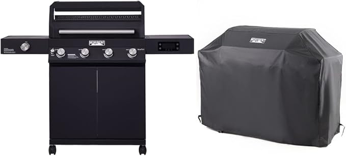 Monument Grills Denali Series, Denali 425 4-Burner Liquid Propane Gas Smart BBQ Grill Stainless Steel with BBQ Cover (2 items)