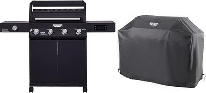 Monument Grills Denali Series, Denali 425 4-Burner Liquid Propane Gas Smart BBQ Grill Stainless Steel with BBQ Cover (2 items)