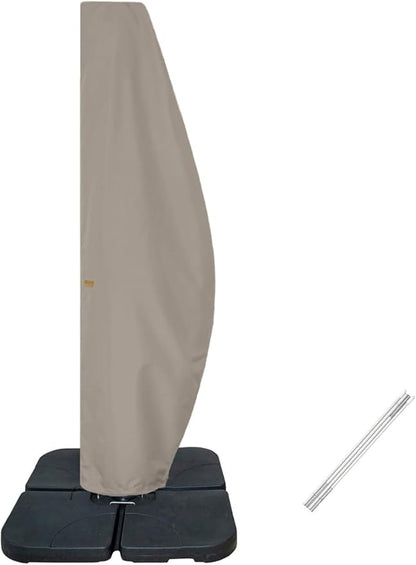 Patio Umbrella Cover for 12FT to 14FT Offset Umbrella, Water Resistant, Curved Cantilever and Straight Pole Parasol Outdoor Umbrellas Cover with Zipper and Rod