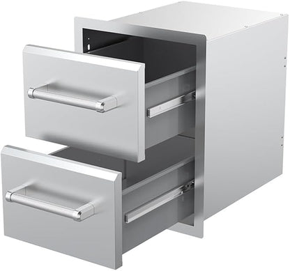 SPIRE 18" Built-in Stainless Steel Vertical Double Drawers (10"/10"), 2 Drawers, Outdoor Grilling & Cooking, Perfect for Custom Island Kitchens, BBQ Islands, Universal Mount, Heavy-Duty, 780-0016B