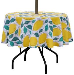 SUQ I OME Patio Umbrella Tablecloth, Lemon, 60'' Round with Zipper | With Hole and Zipper, Zippered, Spring Summer, For Backyard Circular Table, BBQs Picnic