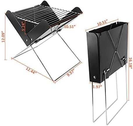 YSSOA 12' Portable Charcoal Barbecue Grill - Folding Detachable Collapsible Mini Tabletop Camping BBQ, Black