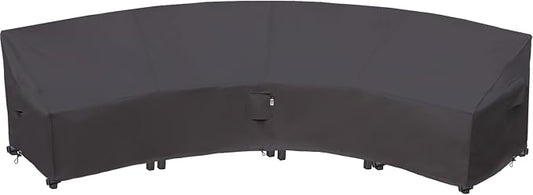 Curved Patio Furniture Cover for Outdoor Sectional Sofa, 190"(128") Reinforced Waterproof 600D Patio Couch Cover, Half Moon Lawn Outside Garden Winter Protective Cover, Storm Grey