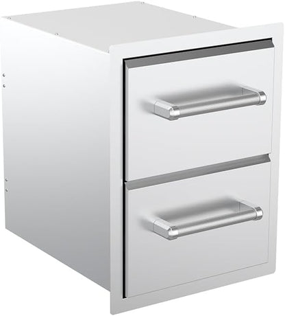 SPIRE 18" Built-in Stainless Steel Vertical Double Drawers (10"/10"), 2 Drawers, Outdoor Grilling & Cooking, Perfect for Custom Island Kitchens, BBQ Islands, Universal Mount, Heavy-Duty, 780-0016B
