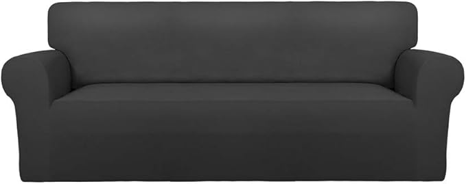 PureFit Stretch Couch Covers for Sofa Large Sofa Slipcovers Dark Gray | 1-Piece Spandex Couch cover Soft Couch protector, Sofa cover Washable with Non Skid Foam and Elastic Bottom for Kids, Dogs