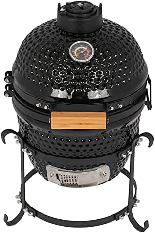 13inch Round Ceramic Charcoal Grill For Outdoor Fuel Efficient Fully Body Cooking Barbecue Grill with Wheels Thermometer (Ceramic Smoker)
