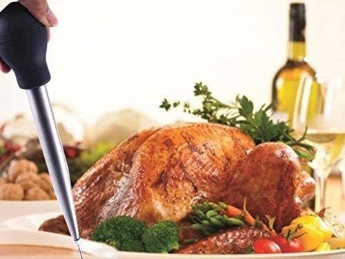 Stainless Steel Turkey Baster Syringe Rubber Bulb Manual Pump Injector with Needle and Cleaning Brush