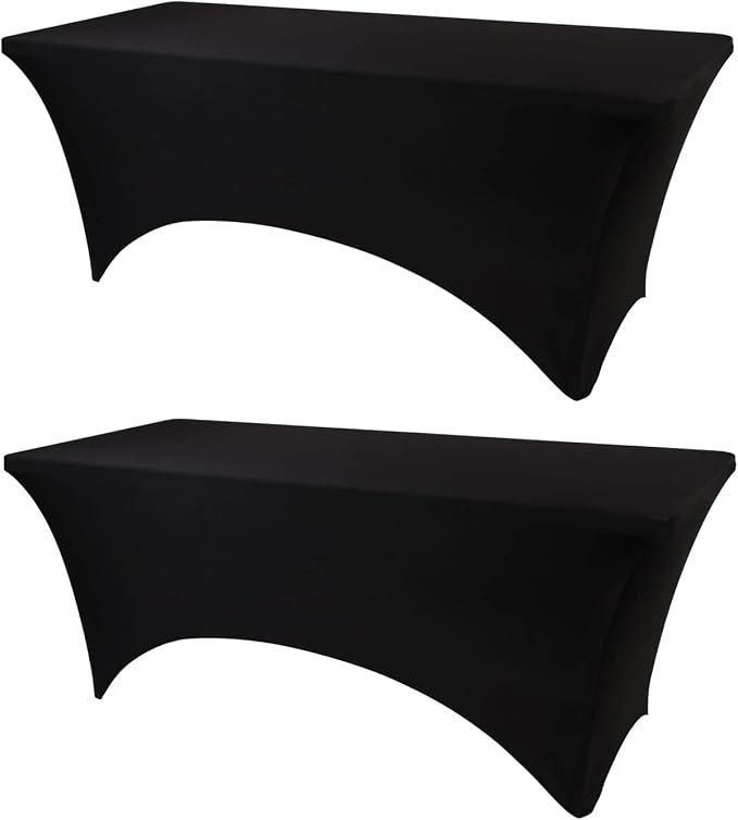 BDDC 8ft Black Stretch Spandex Fitted Table Cloth for 8 Foot Tables | GRS-Certified Eco-Friendly Fabric, Elastic Fit Rectangle Tablecloth, Washable, Wrinkle-Free, For Events & Parties