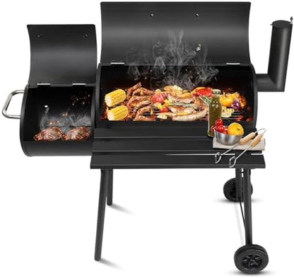 Portable Charcoal Grill 40" - Heavy-Duty Outdoor BBQ with Thermometer & Doors, Perfect for Camping, Beach, Garden, Patio & Backyard Use (Black, 111x54x93cm)