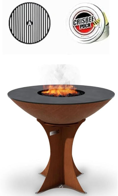 Arteflame 40" Flat-Top Griddle & Fire Pit Grill — Corten Steel — 1/2" Carbon-Steel Cooktop — Wood/Charcoal — Made in USA (High Euro Base, 2 Accessories)