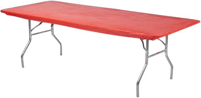 10 Pack of Rectangular Plastic Table Covers - 6' Foot or 8' Foot Options - Indoor or Outdoor Fitted Table Covers (Table NOT Included) (Red, 30" x 96" (8' ft))