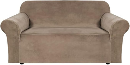 H.VERSAILTEX Stretch Velvet Loveseat Covers for 2 Cushion Couch Covers for Living Room Sofa Covers Slipcovers with Non Slip Straps Bottom, Ultra Thick Comfy Velour (Width 58"-72", Camel)