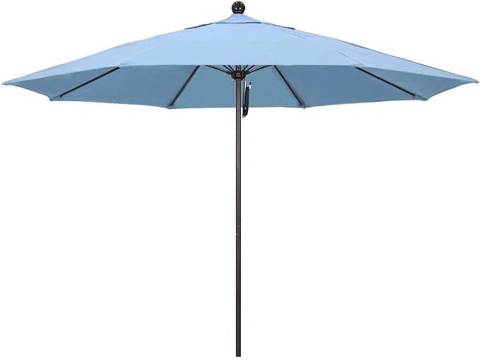 California Umbrella 11' Rd. Venture Series Contract Grade Patio Umbrella, Pulley Open, Bronze Finish, Sunbrella Air Blue